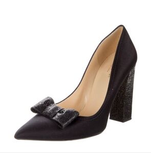 Kate spade Elodie satin bow accent glitter black pump size 7